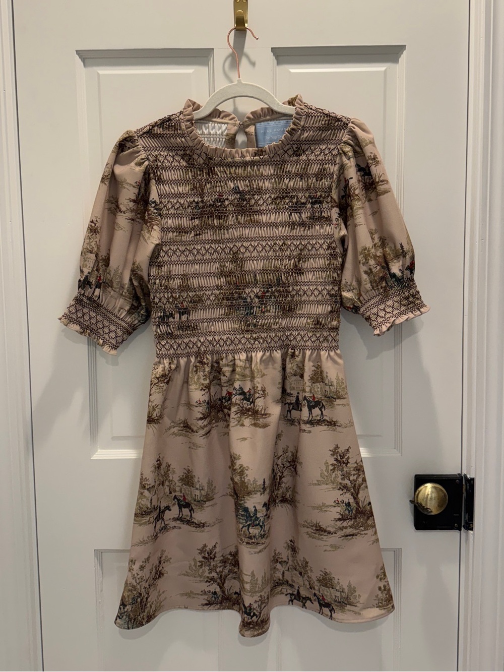 Hill House Beige Scenic Smocked Puff-Sleeve Dress